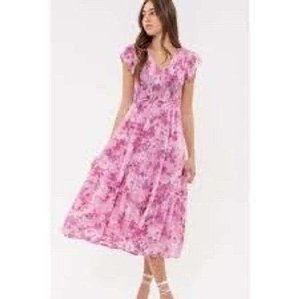 By the River Floral Maxi Dress Womens Large Pink Excellent Smocked Tiered Boho